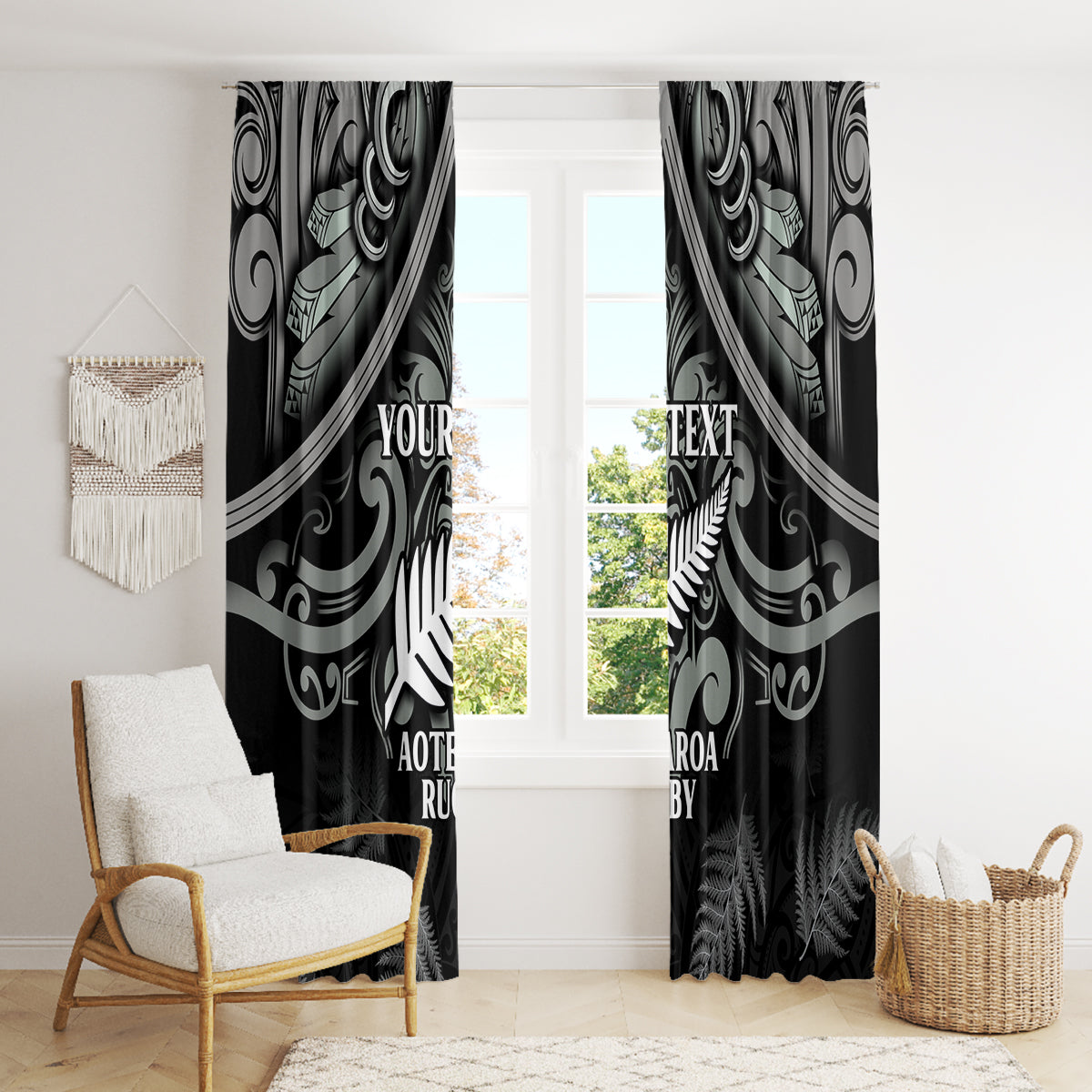 Custom New Zealand Silver Fern Rugby Window Curtain All Black Since 1892 Aotearoa Moko Maori - Wonder Print Shop