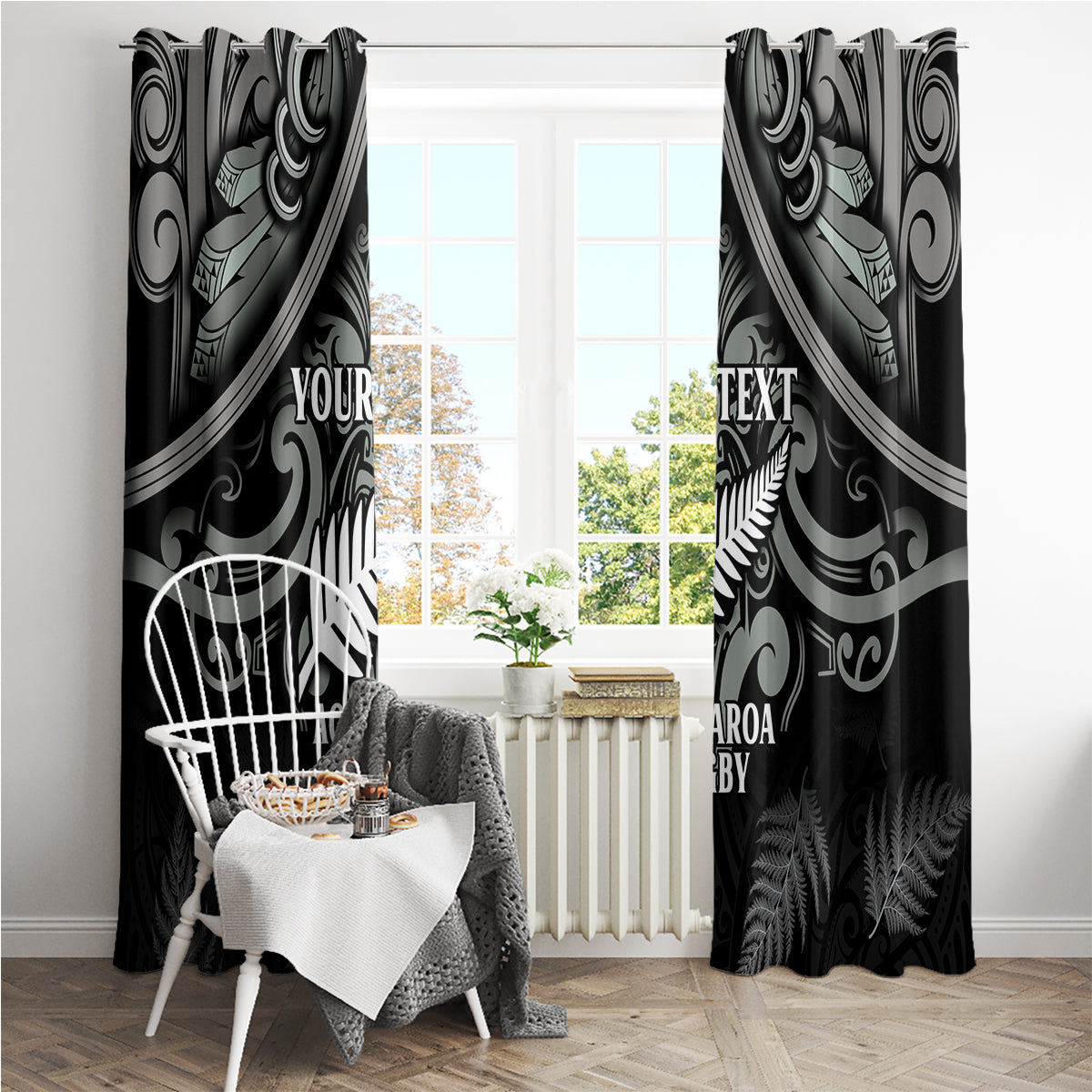 Custom New Zealand Silver Fern Rugby Window Curtain All Black Since 1892 Aotearoa Moko Maori - Wonder Print Shop