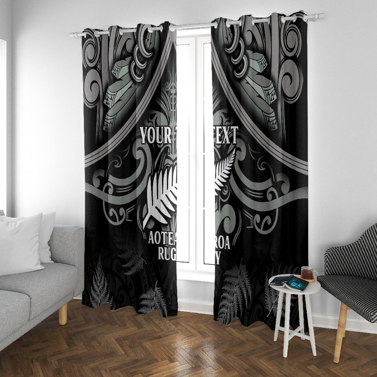 Custom New Zealand Silver Fern Rugby Window Curtain All Black Since 1892 Aotearoa Moko Maori - Wonder Print Shop