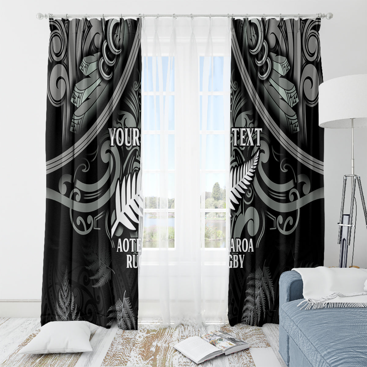 Custom New Zealand Silver Fern Rugby Window Curtain All Black Since 1892 Aotearoa Moko Maori - Wonder Print Shop