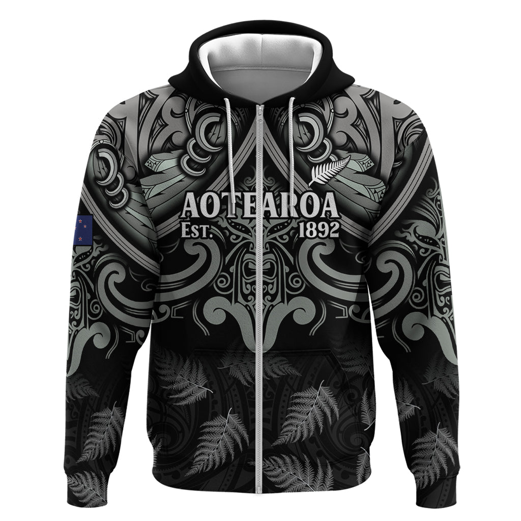 Custom New Zealand Silver Fern Rugby Zip Hoodie All Black Since 1892 Aotearoa Moko Maori