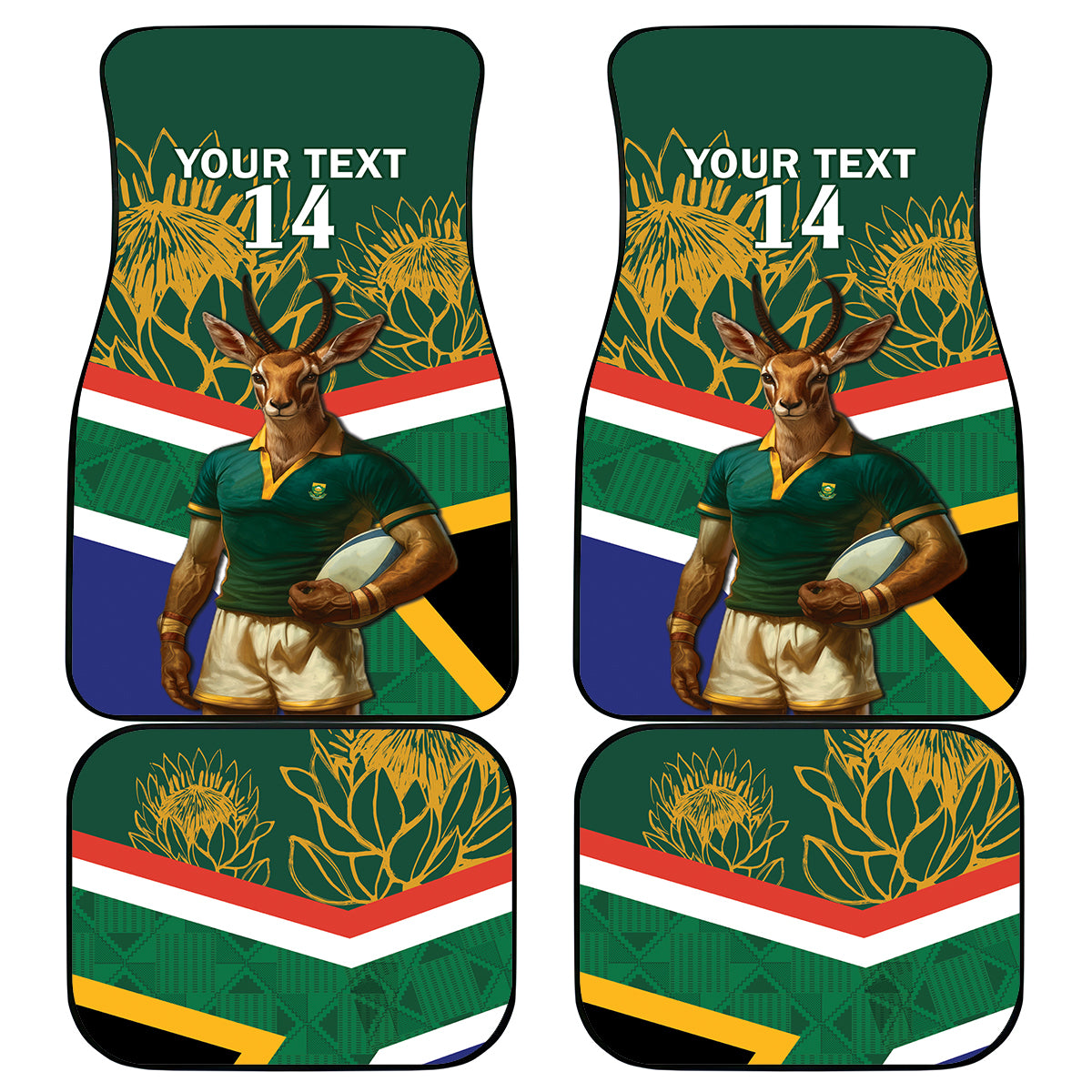 Custom South Africa Rugby Car Mats 2024 Go Springboks Mascot African Pattern - Wonder Print Shop