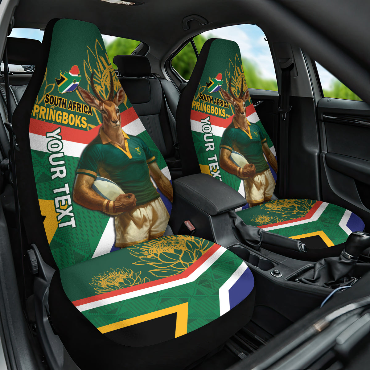 Custom South Africa Rugby Car Seat Cover 2024 Go Springboks Mascot African Pattern
