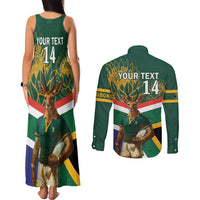 Custom South Africa Rugby Couples Matching Tank Maxi Dress and Long Sleeve Button Shirt 2024 Go Springboks Mascot African Pattern - Wonder Print Shop