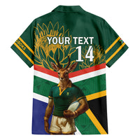 Custom South Africa Rugby Family Matching Off The Shoulder Long Sleeve Dress and Hawaiian Shirt 2024 Go Springboks Mascot African Pattern - Wonder Print Shop