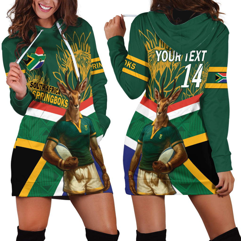 Custom South Africa Rugby Hoodie Dress 2024 Go Springboks Mascot African Pattern - Wonder Print Shop