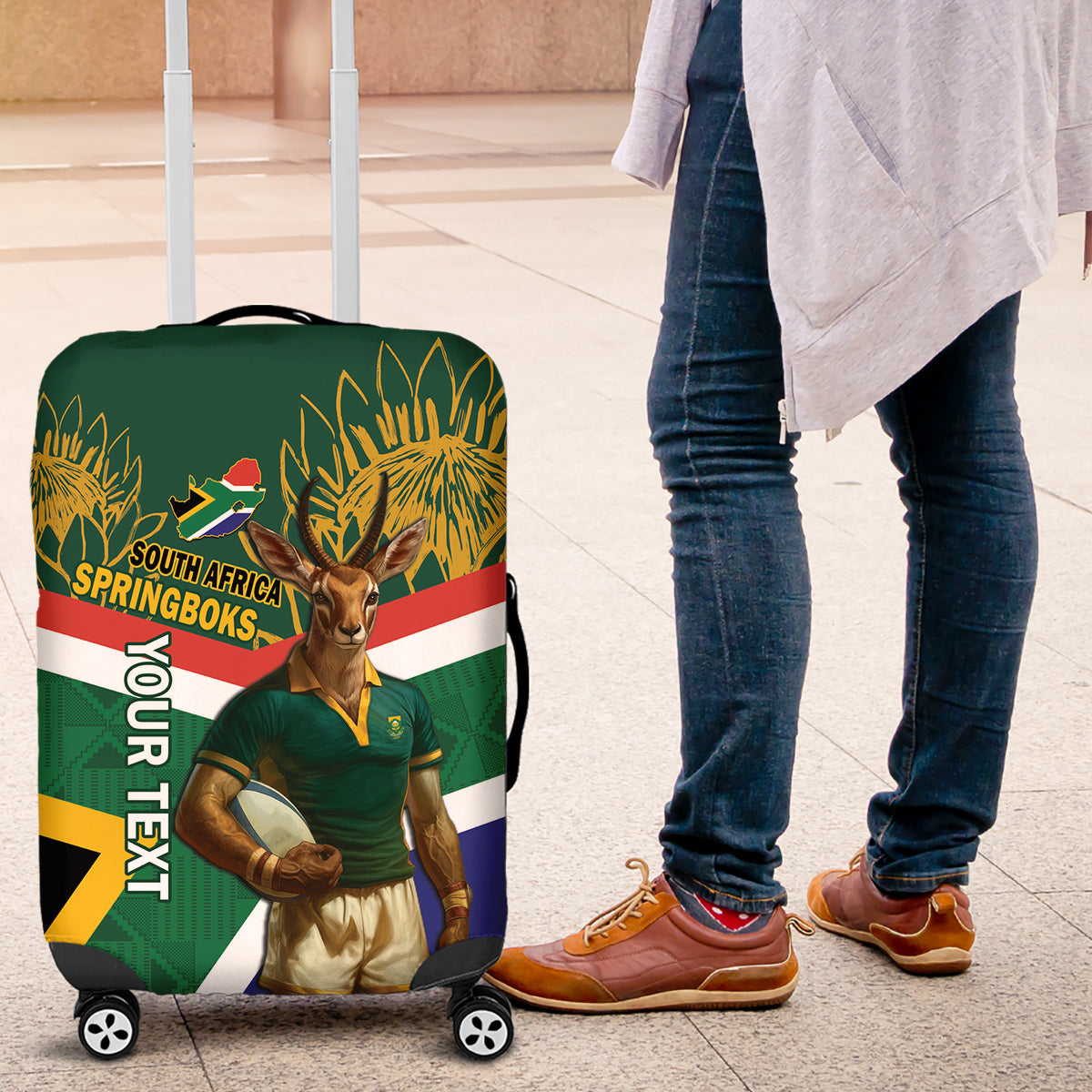 Custom South Africa Rugby Luggage Cover 2024 Go Springboks Mascot African Pattern - Wonder Print Shop