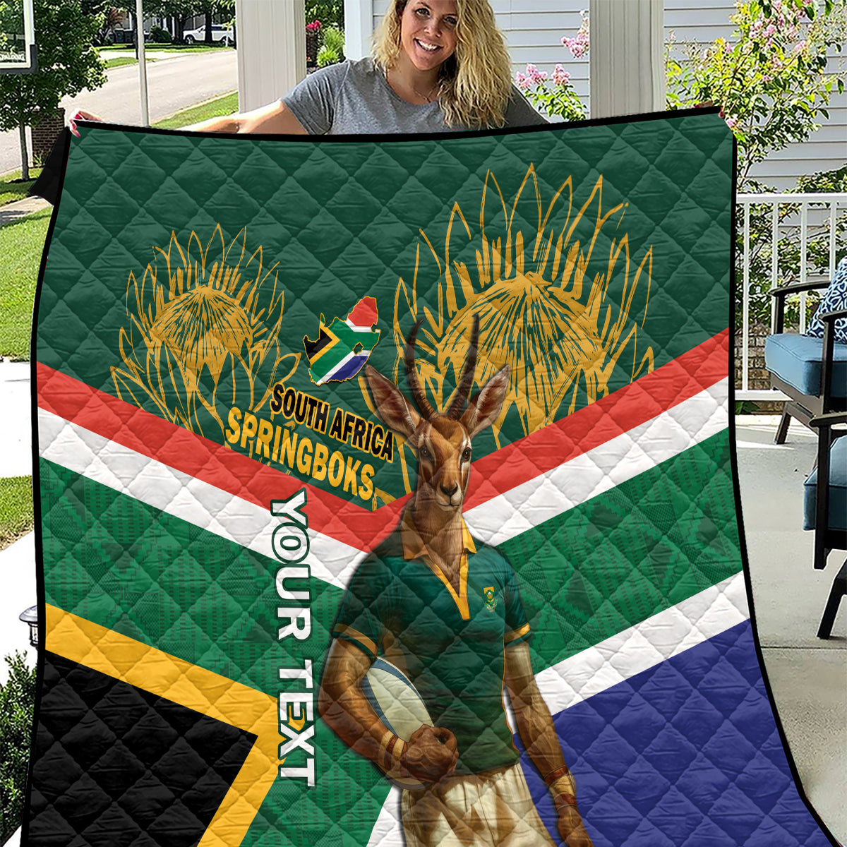 Custom South Africa Rugby Quilt 2024 Go Springboks Mascot African Pattern