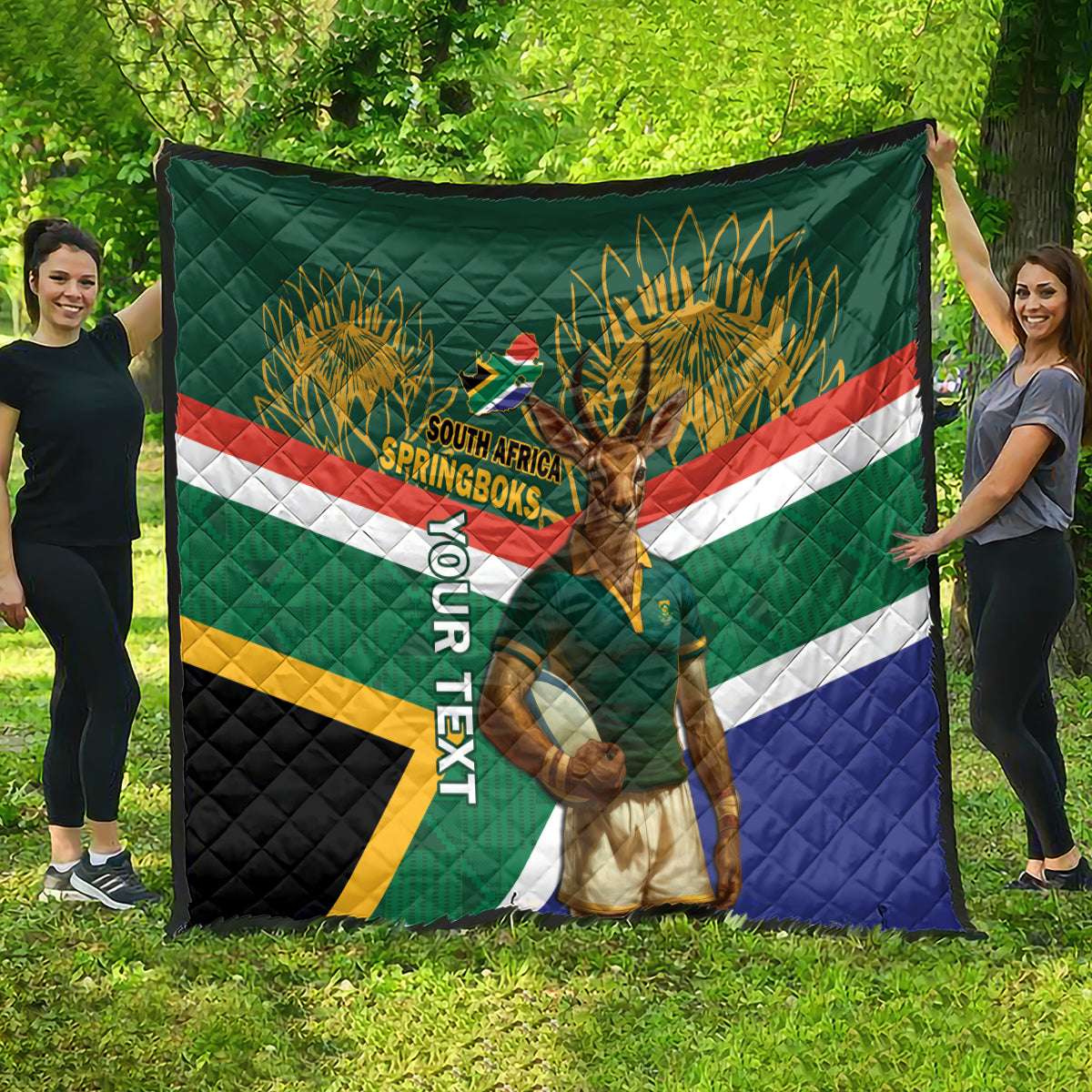 Custom South Africa Rugby Quilt 2024 Go Springboks Mascot African Pattern - Wonder Print Shop