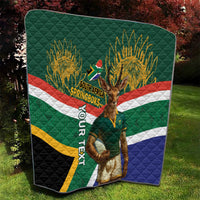 Custom South Africa Rugby Quilt 2024 Go Springboks Mascot African Pattern - Wonder Print Shop