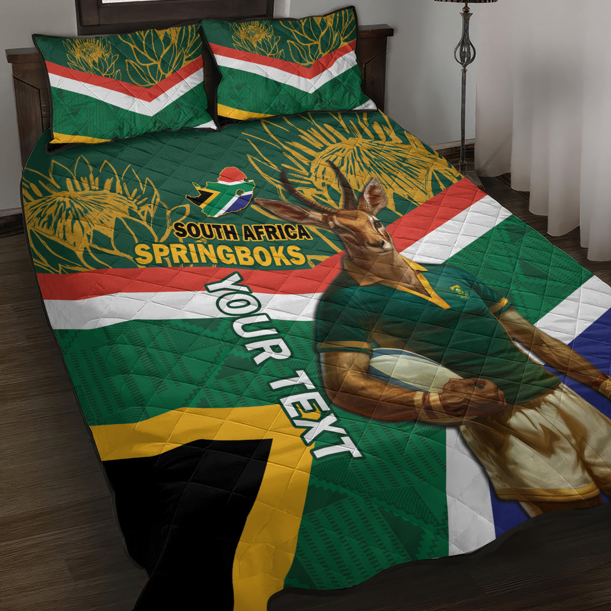 Custom South Africa Rugby Quilt Bed Set 2024 Go Springboks Mascot African Pattern