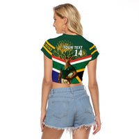 Custom South Africa Rugby Raglan Cropped T Shirt 2024 Go Springboks Mascot African Pattern - Wonder Print Shop