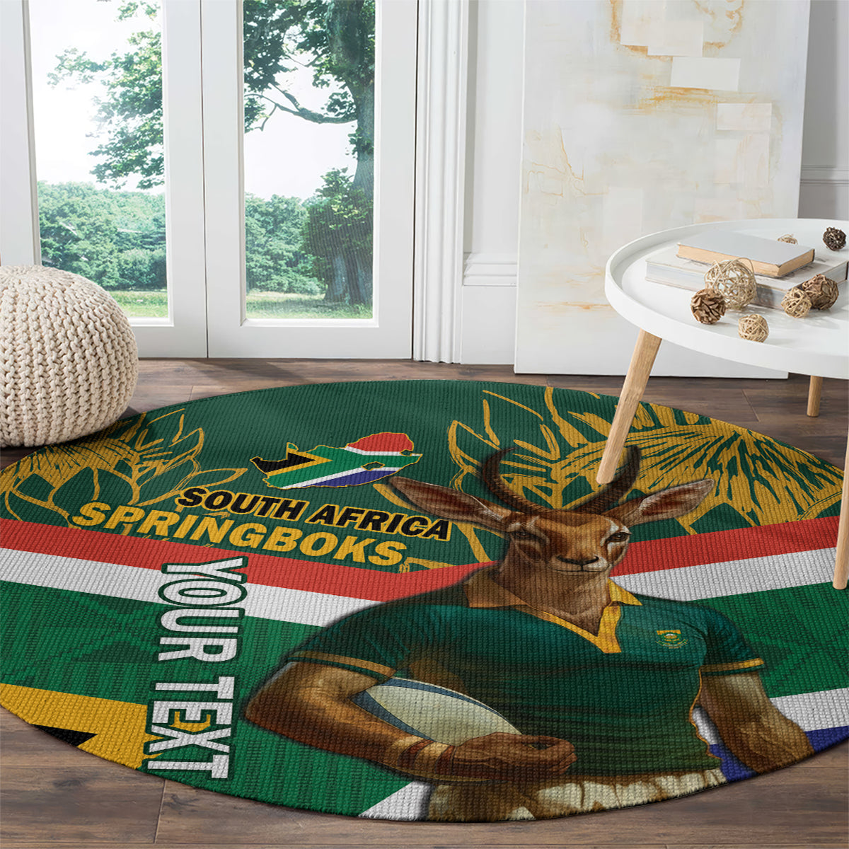 Custom South Africa Rugby Round Carpet 2024 Go Springboks Mascot African Pattern