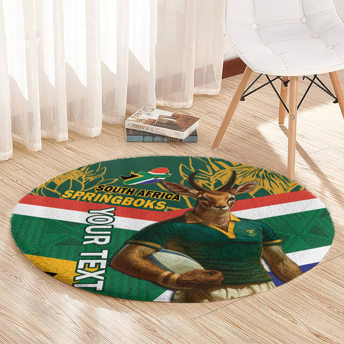 Custom South Africa Rugby Round Carpet 2024 Go Springboks Mascot African Pattern