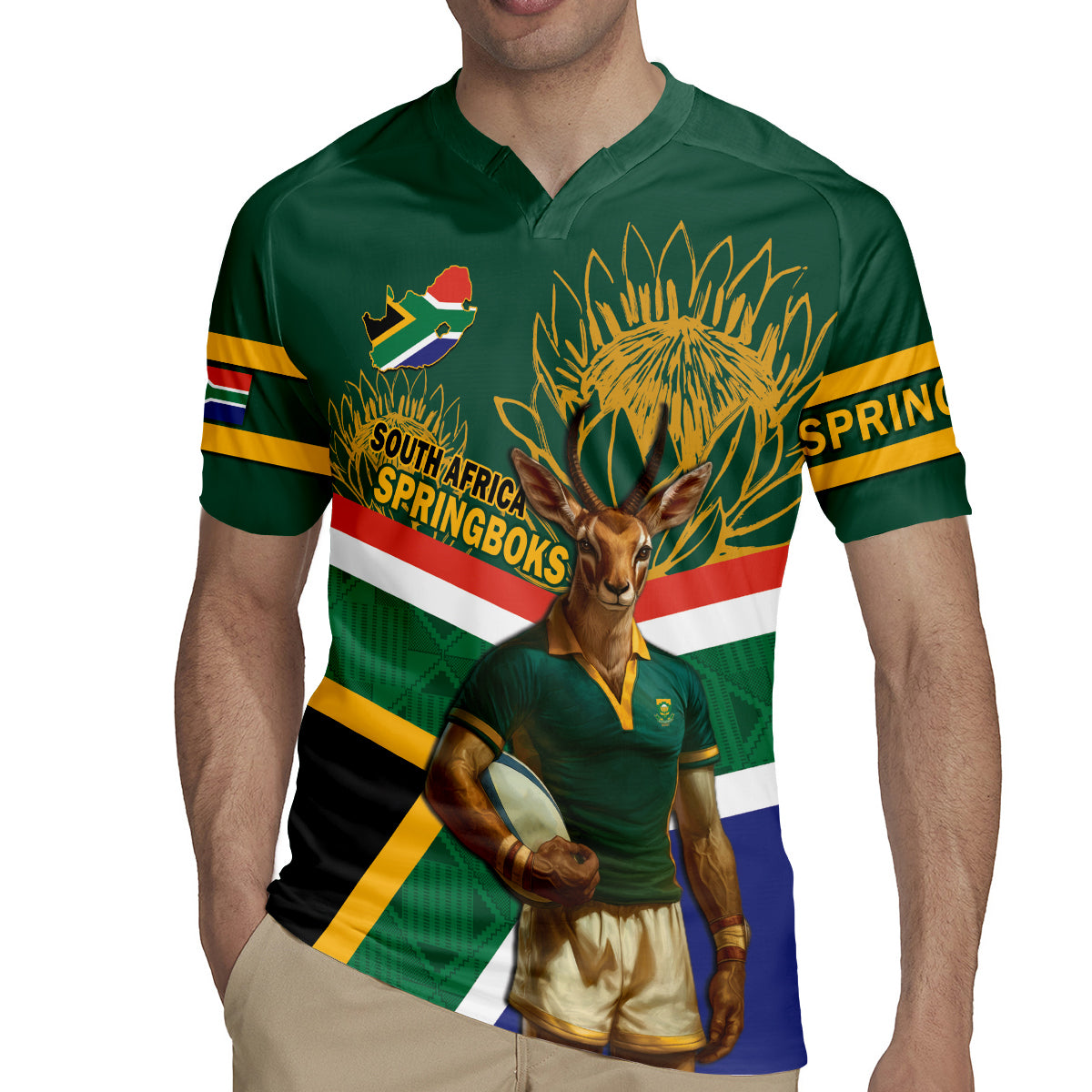Custom South Africa Rugby Rugby Jersey 2024 Go Springboks Mascot African Pattern - Wonder Print Shop