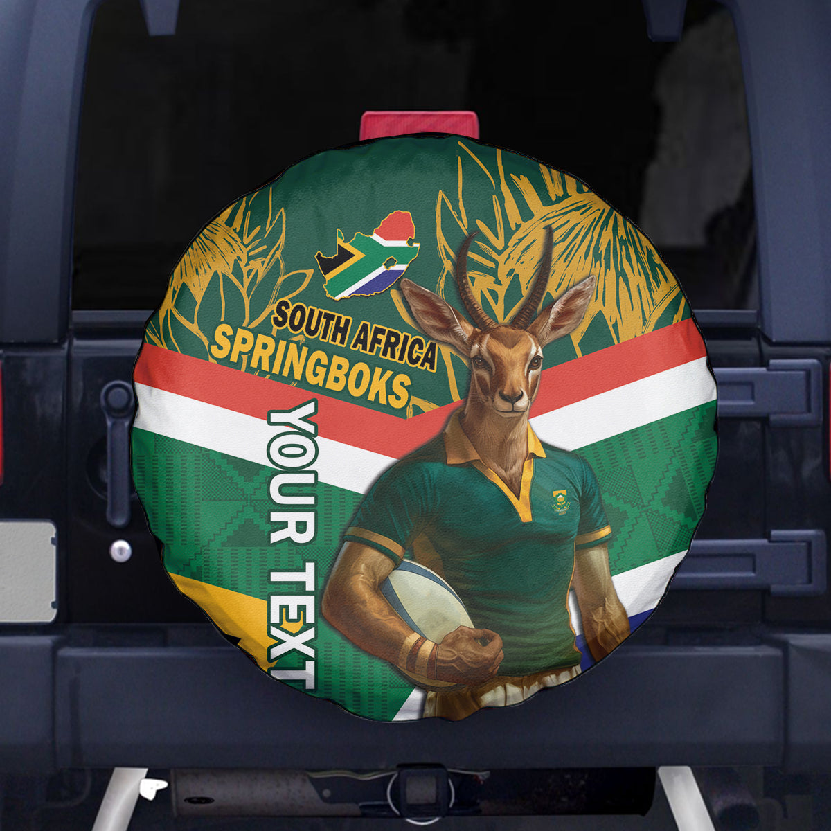 Custom South Africa Rugby Spare Tire Cover 2024 Go Springboks Mascot African Pattern - Wonder Print Shop