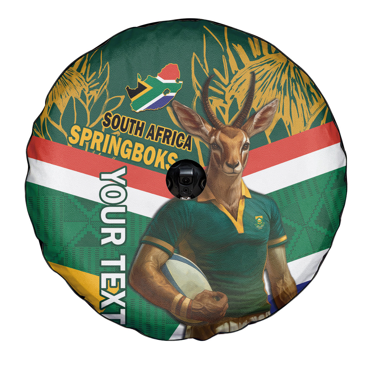 Custom South Africa Rugby Spare Tire Cover 2024 Go Springboks Mascot African Pattern - Wonder Print Shop