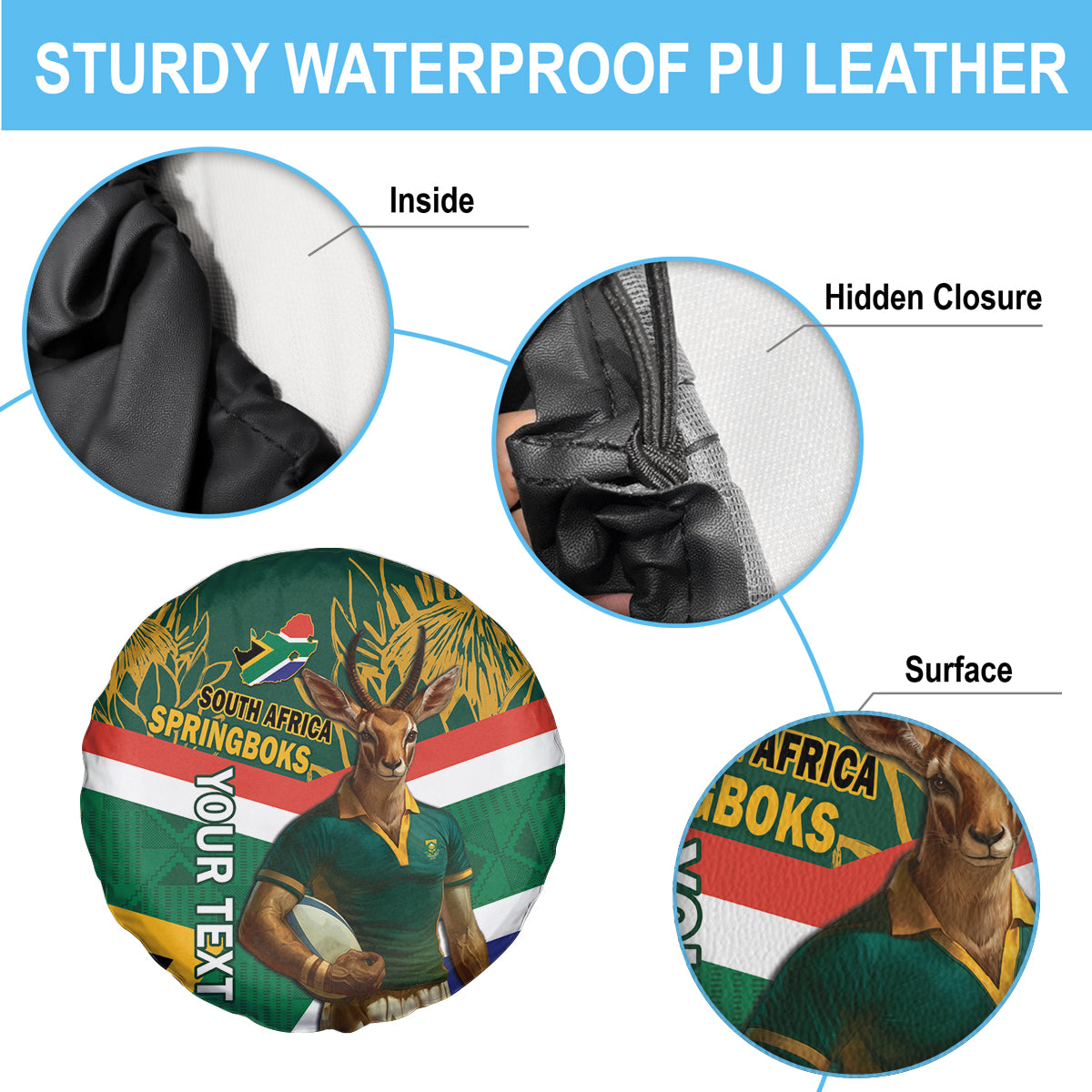 Custom South Africa Rugby Spare Tire Cover 2024 Go Springboks Mascot African Pattern - Wonder Print Shop