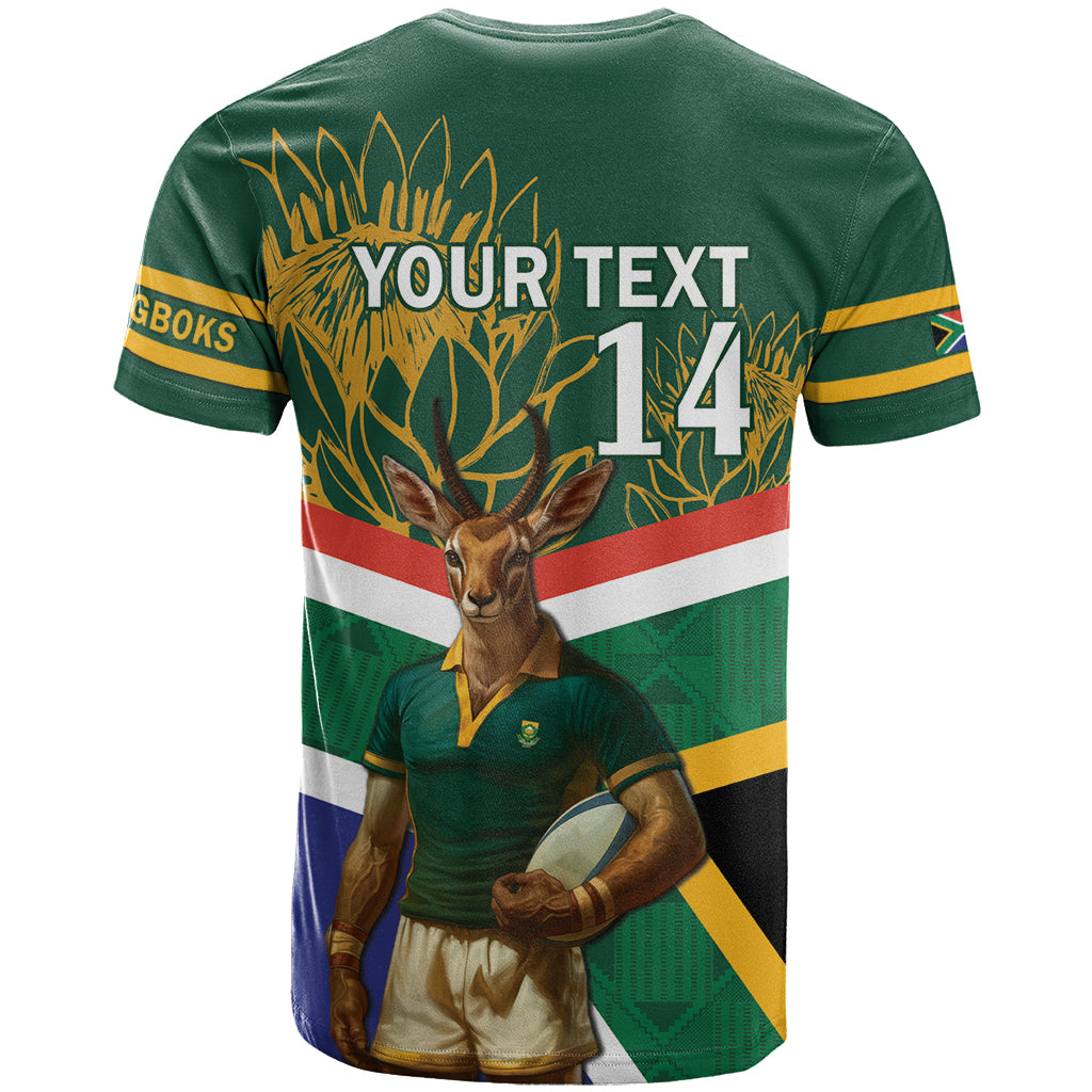 Custom South Africa Rugby T Shirt 2024 Go Springboks Mascot African Pattern - Wonder Print Shop