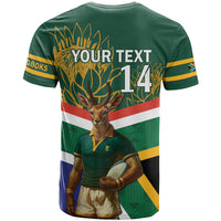 Custom South Africa Rugby T Shirt 2024 Go Springboks Mascot African Pattern - Wonder Print Shop