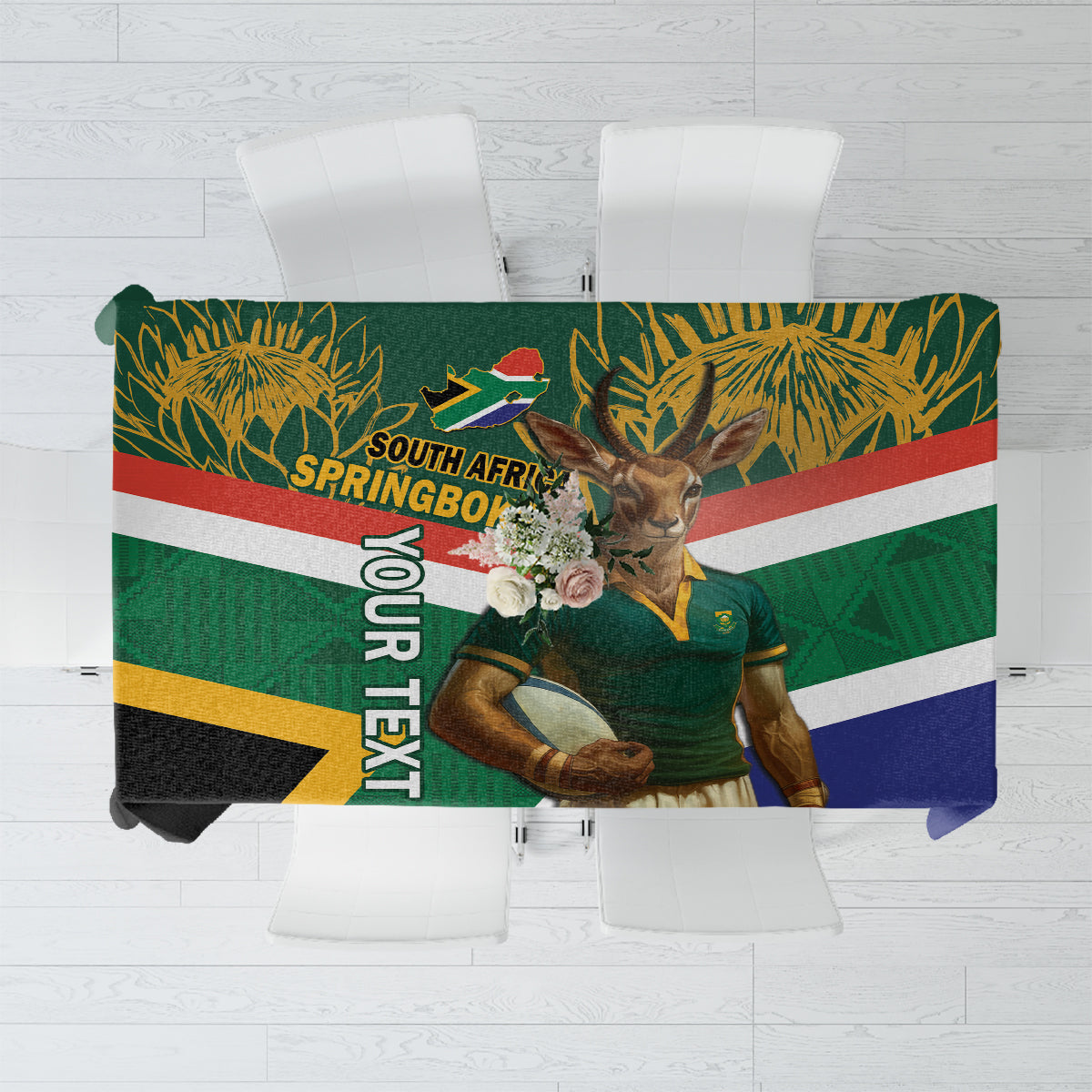 Custom South Africa Rugby Tablecloth 2024 Go Springboks Mascot African Pattern - Wonder Print Shop