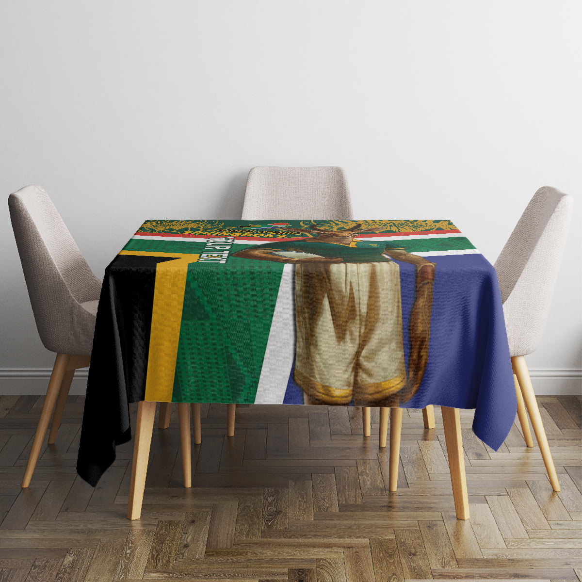 Custom South Africa Rugby Tablecloth 2024 Go Springboks Mascot African Pattern - Wonder Print Shop