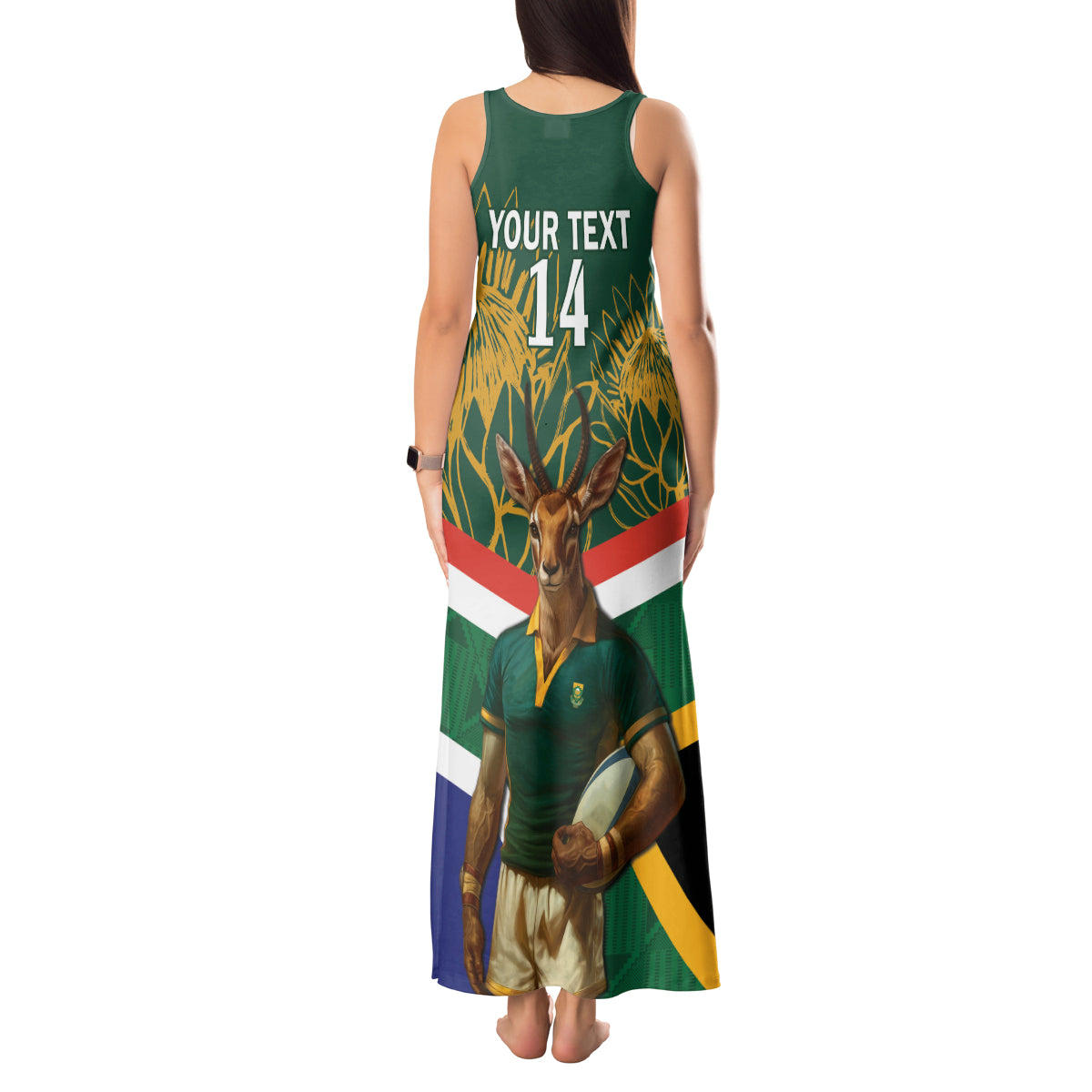 Custom South Africa Rugby Tank Maxi Dress 2024 Go Springboks Mascot African Pattern - Wonder Print Shop