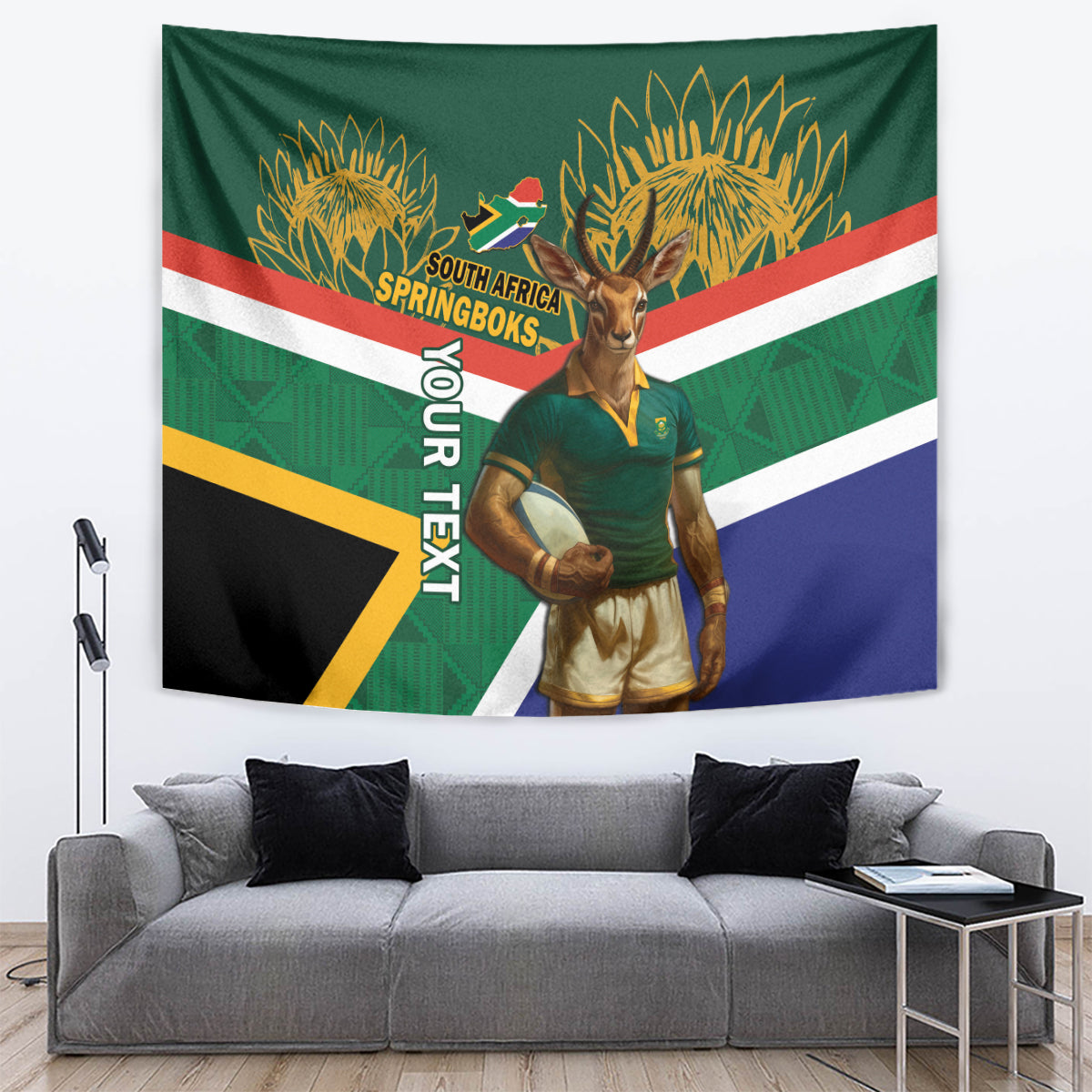 Custom South Africa Rugby Tapestry 2024 Go Springboks Mascot African Pattern - Wonder Print Shop