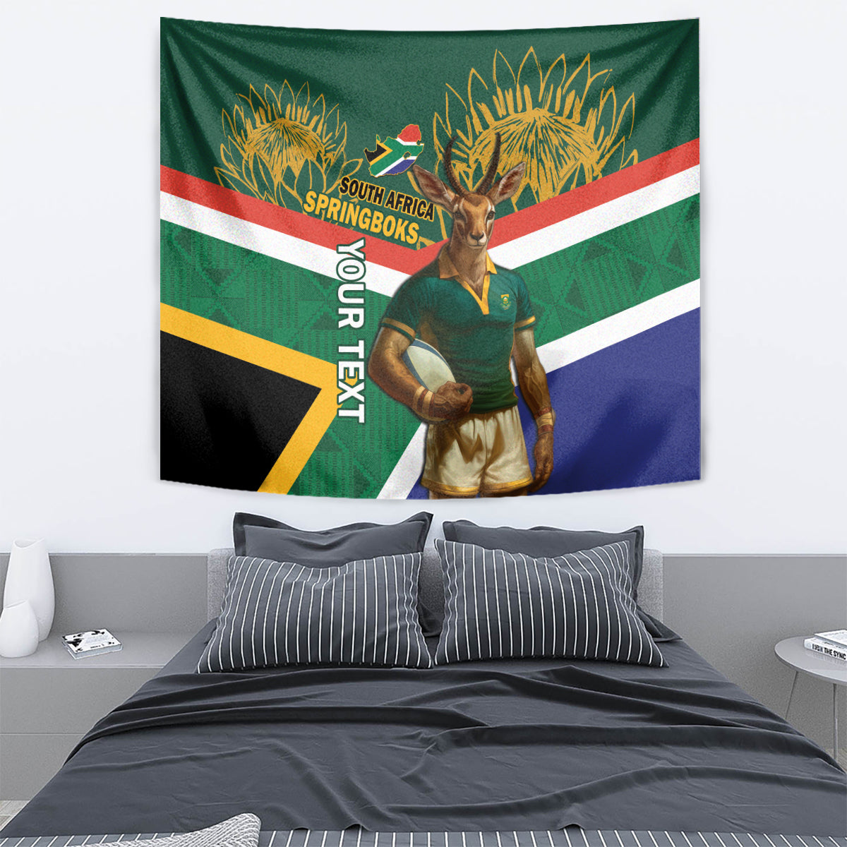 Custom South Africa Rugby Tapestry 2024 Go Springboks Mascot African Pattern - Wonder Print Shop