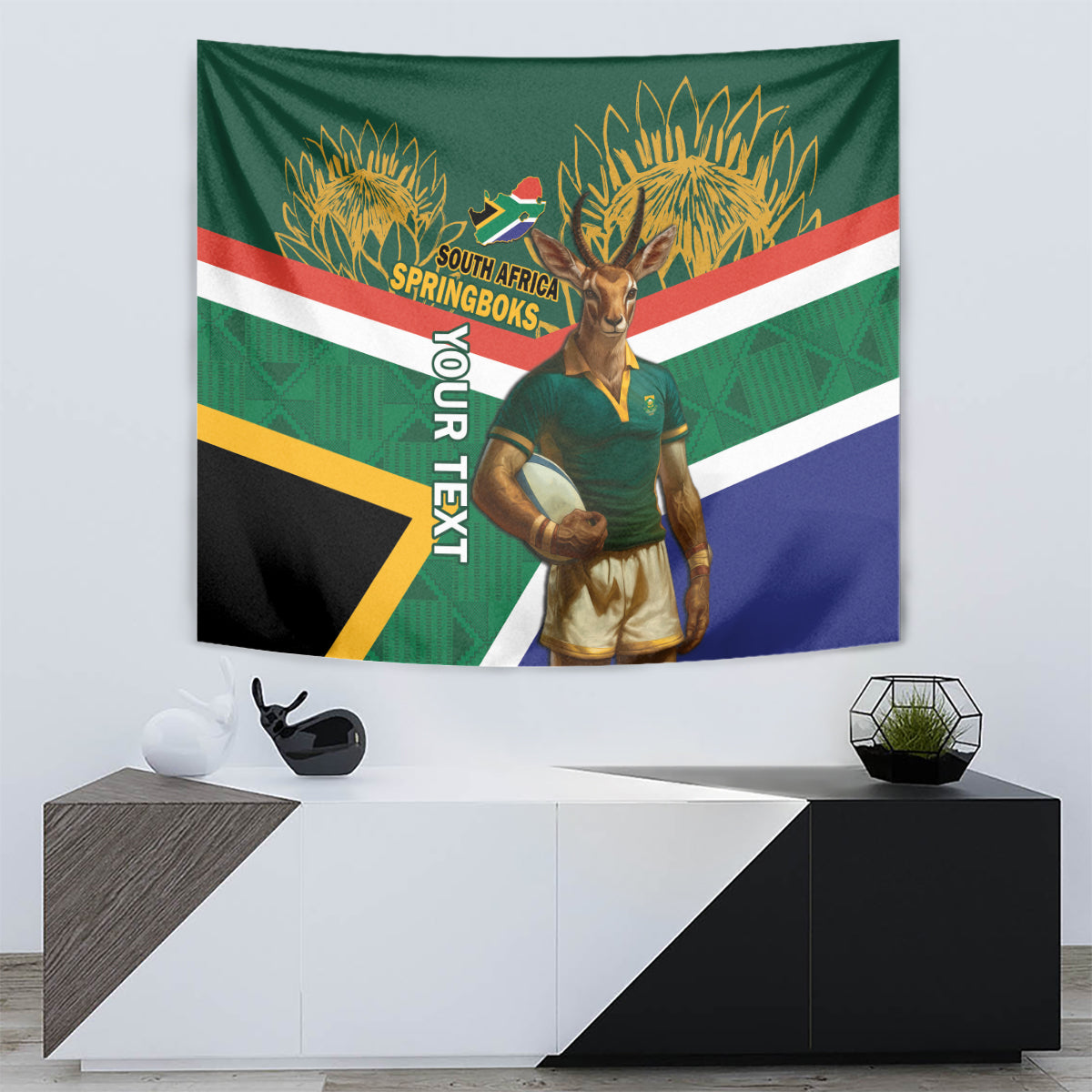 Custom South Africa Rugby Tapestry 2024 Go Springboks Mascot African Pattern - Wonder Print Shop