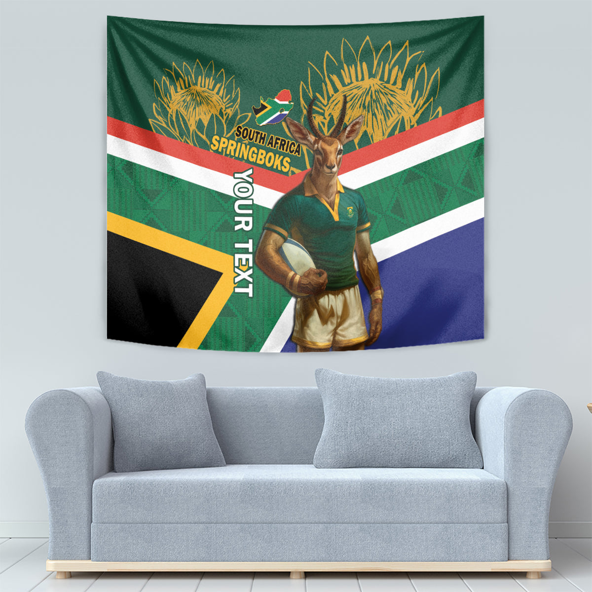 Custom South Africa Rugby Tapestry 2024 Go Springboks Mascot African Pattern - Wonder Print Shop