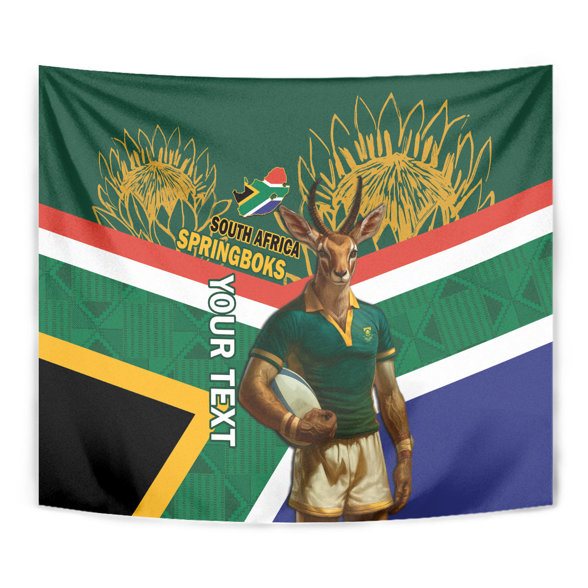Custom South Africa Rugby Tapestry 2024 Go Springboks Mascot African Pattern - Wonder Print Shop