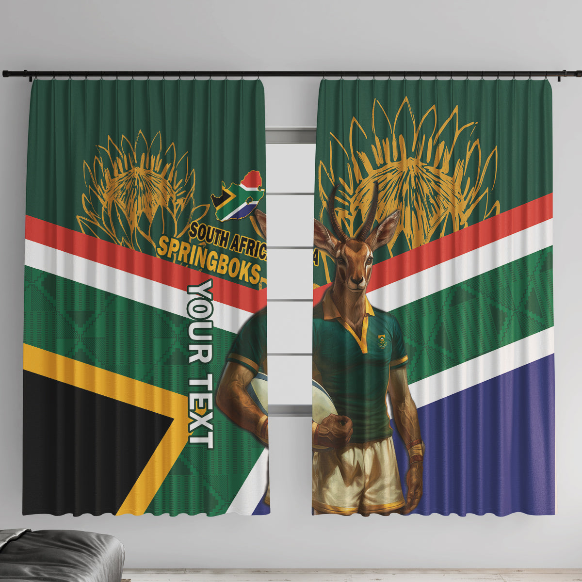 Custom South Africa Rugby Window Curtain 2024 Go Springboks Mascot African Pattern - Wonder Print Shop
