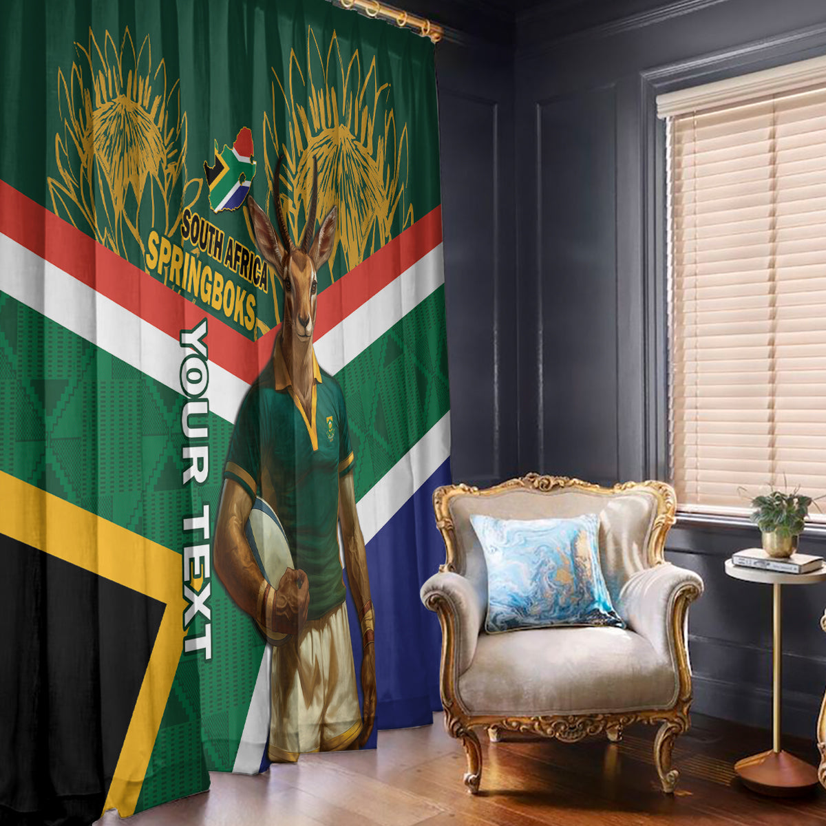 Custom South Africa Rugby Window Curtain 2024 Go Springboks Mascot African Pattern - Wonder Print Shop