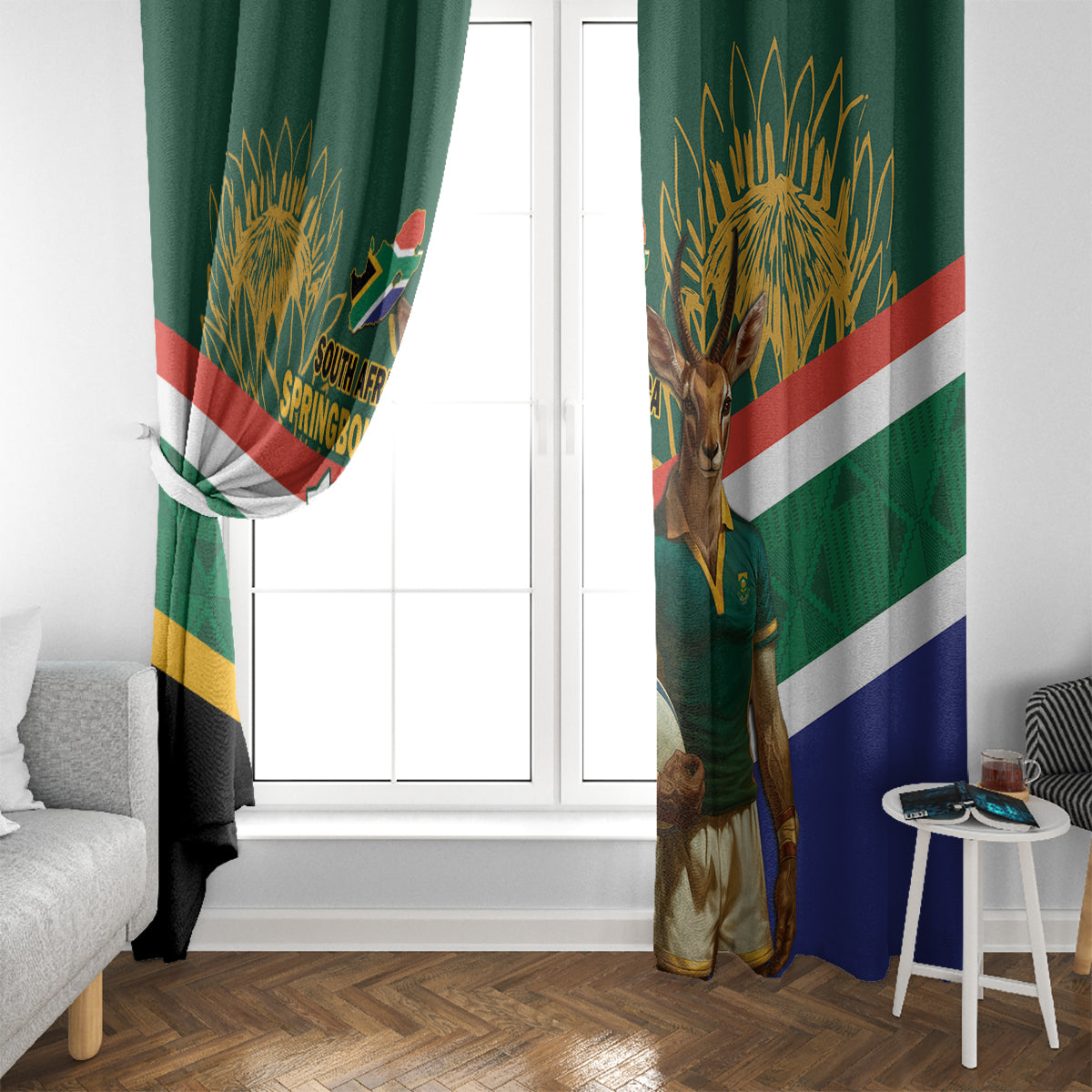 Custom South Africa Rugby Window Curtain 2024 Go Springboks Mascot African Pattern - Wonder Print Shop