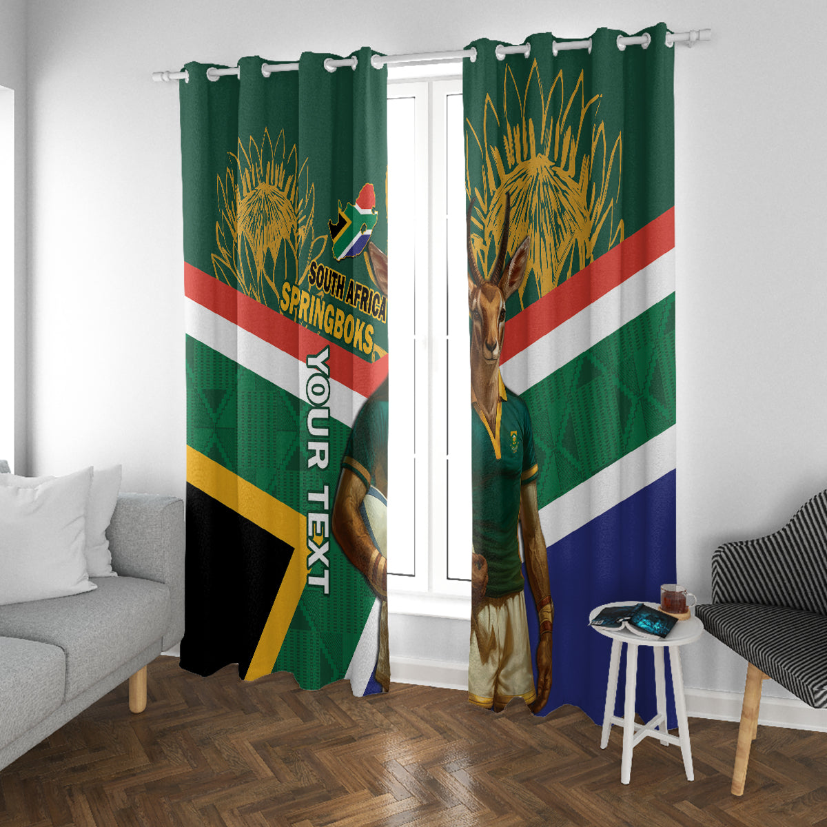 Custom South Africa Rugby Window Curtain 2024 Go Springboks Mascot African Pattern - Wonder Print Shop