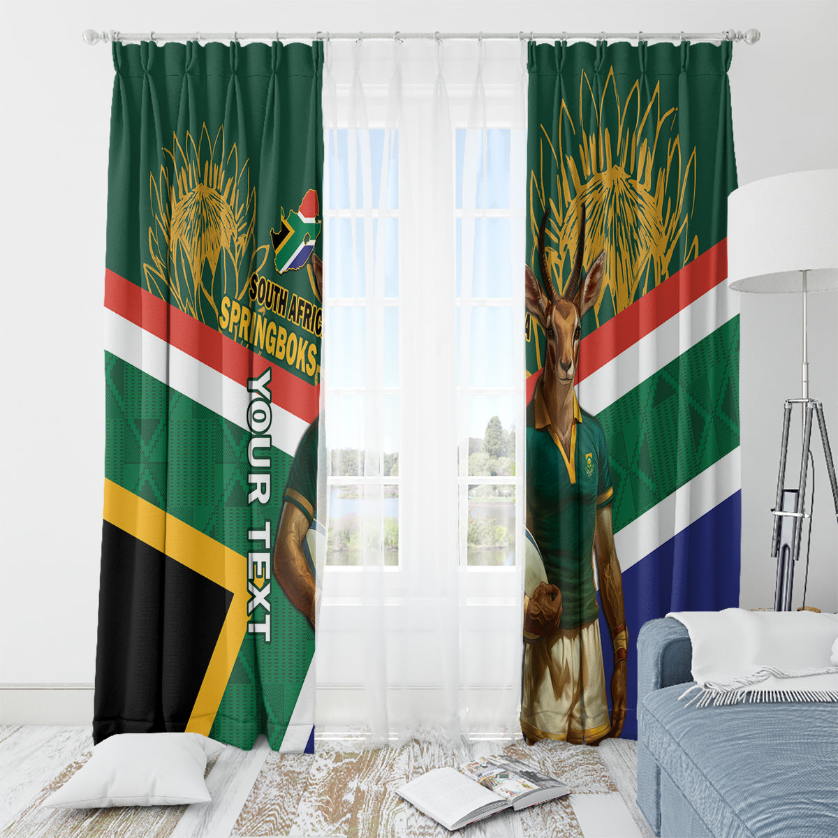 Custom South Africa Rugby Window Curtain 2024 Go Springboks Mascot African Pattern - Wonder Print Shop
