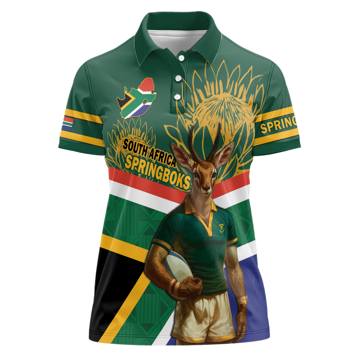 Custom South Africa Rugby Women Polo Shirt 2024 Go Springboks Mascot African Pattern - Wonder Print Shop