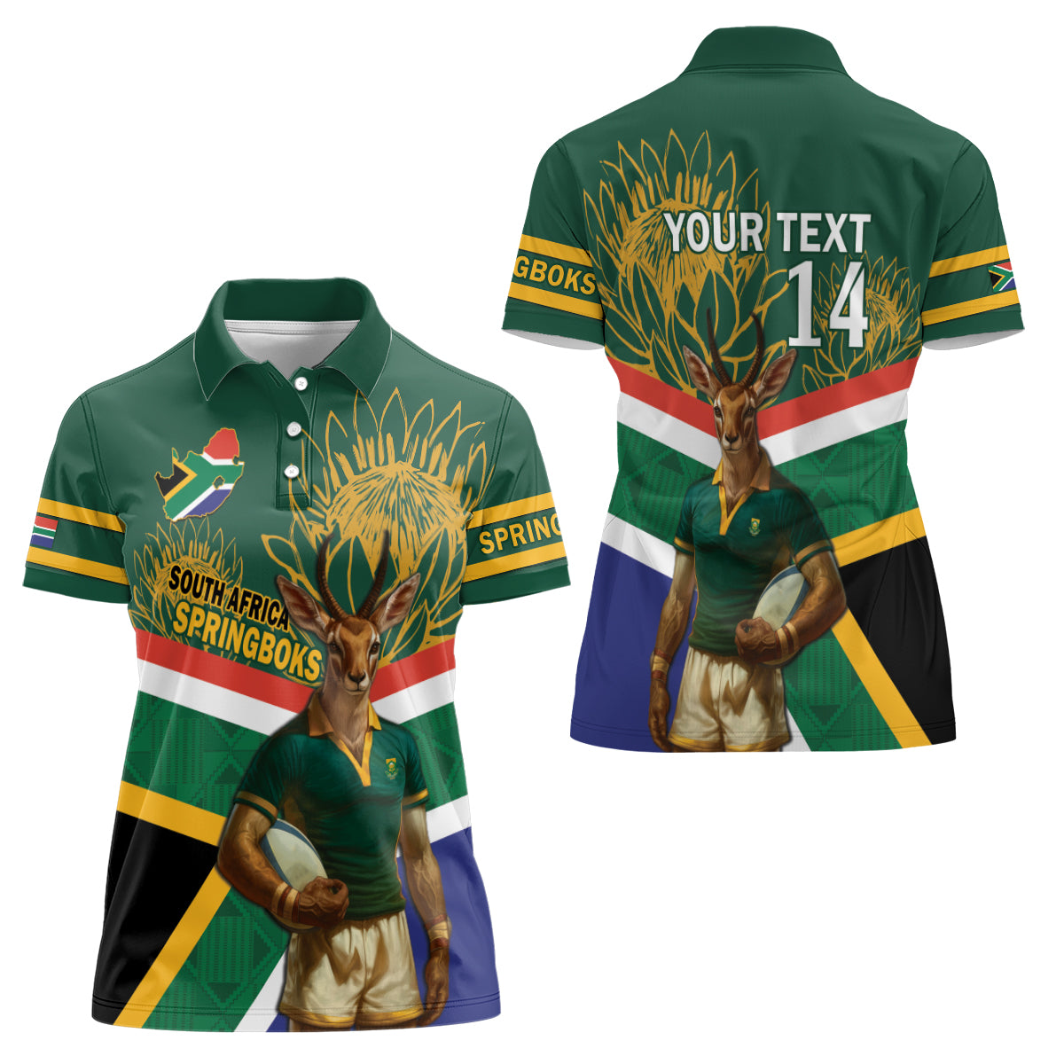 Custom South Africa Rugby Women Polo Shirt 2024 Go Springboks Mascot African Pattern - Wonder Print Shop