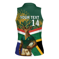 Custom South Africa Rugby Women Sleeveless Polo Shirt 2024 Go Springboks Mascot African Pattern - Wonder Print Shop