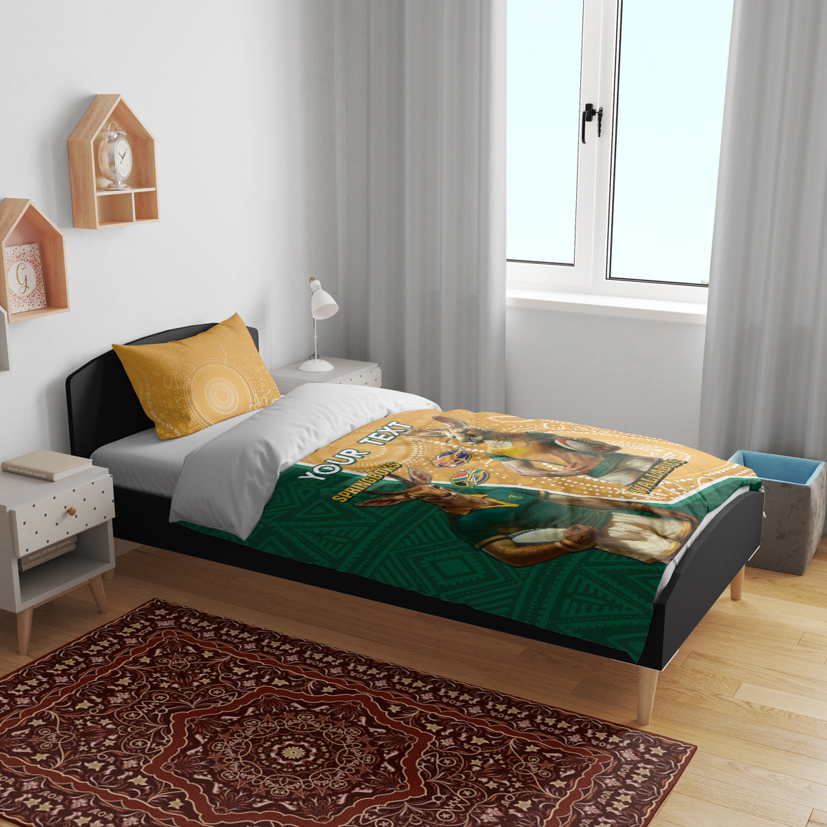 Personalised South Africa And Australia Rugby Bedding Set 2024 Springboks Wallabies Mascots Together - Wonder Print Shop