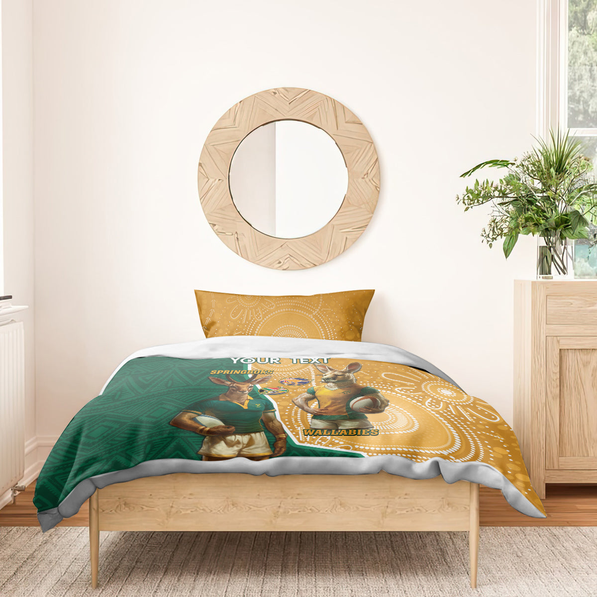 Personalised South Africa And Australia Rugby Bedding Set 2024 Springboks Wallabies Mascots Together - Wonder Print Shop