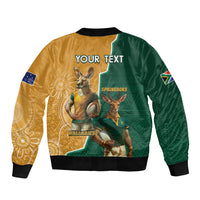 Personalised South Africa And Australia Rugby Bomber Jacket 2024 Springboks Wallabies Mascots Together - Wonder Print Shop