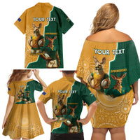 Personalised South Africa And Australia Rugby Family Matching Off Shoulder Short Dress and Hawaiian Shirt 2024 Springboks Wallabies Mascots Together - Wonder Print Shop