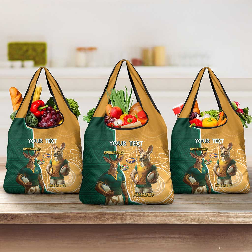 Personalised South Africa And Australia Rugby Grocery Bag Springboks Wallabies Mascots Together