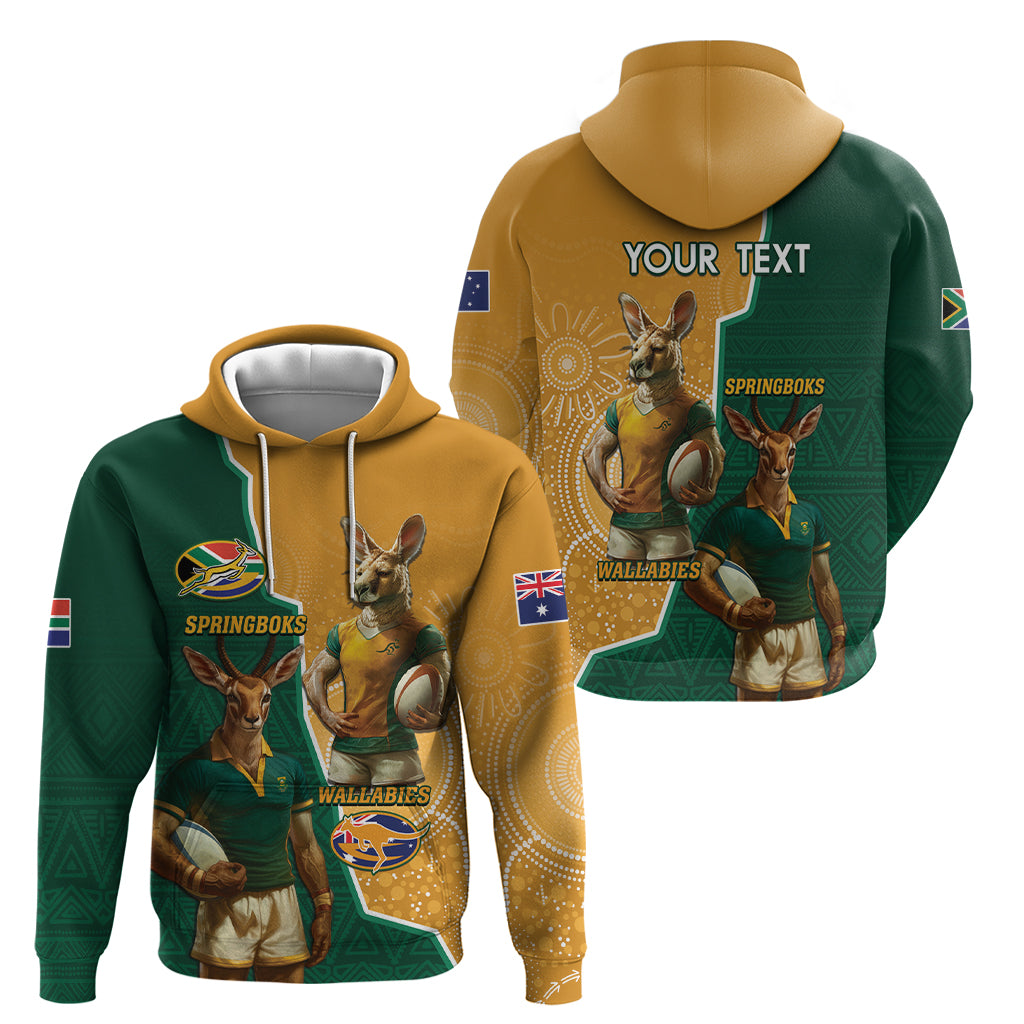 Personalised South Africa And Australia Rugby Hoodie 2024 Springboks Wallabies Mascots Together - Wonder Print Shop