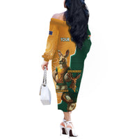 Personalised South Africa And Australia Rugby Off The Shoulder Long Sleeve Dress 2024 Springboks Wallabies Mascots Together - Wonder Print Shop