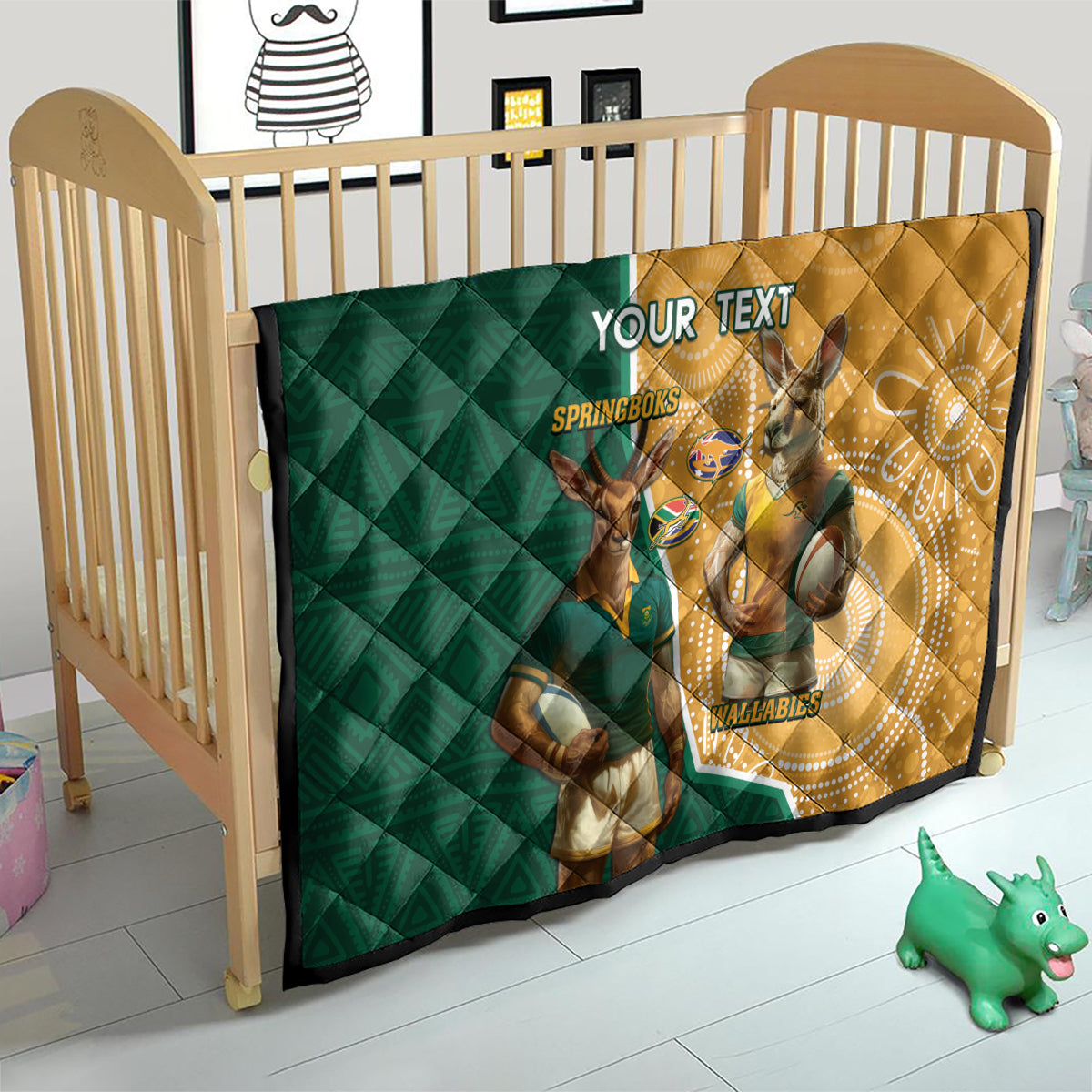 Personalised South Africa And Australia Rugby Quilt 2024 Springboks Wallabies Mascots Together - Wonder Print Shop