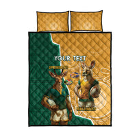 Personalised South Africa And Australia Rugby Quilt Bed Set 2024 Springboks Wallabies Mascots Together - Wonder Print Shop