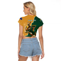 Personalised South Africa And Australia Rugby Raglan Cropped T Shirt 2024 Springboks Wallabies Mascots Together - Wonder Print Shop